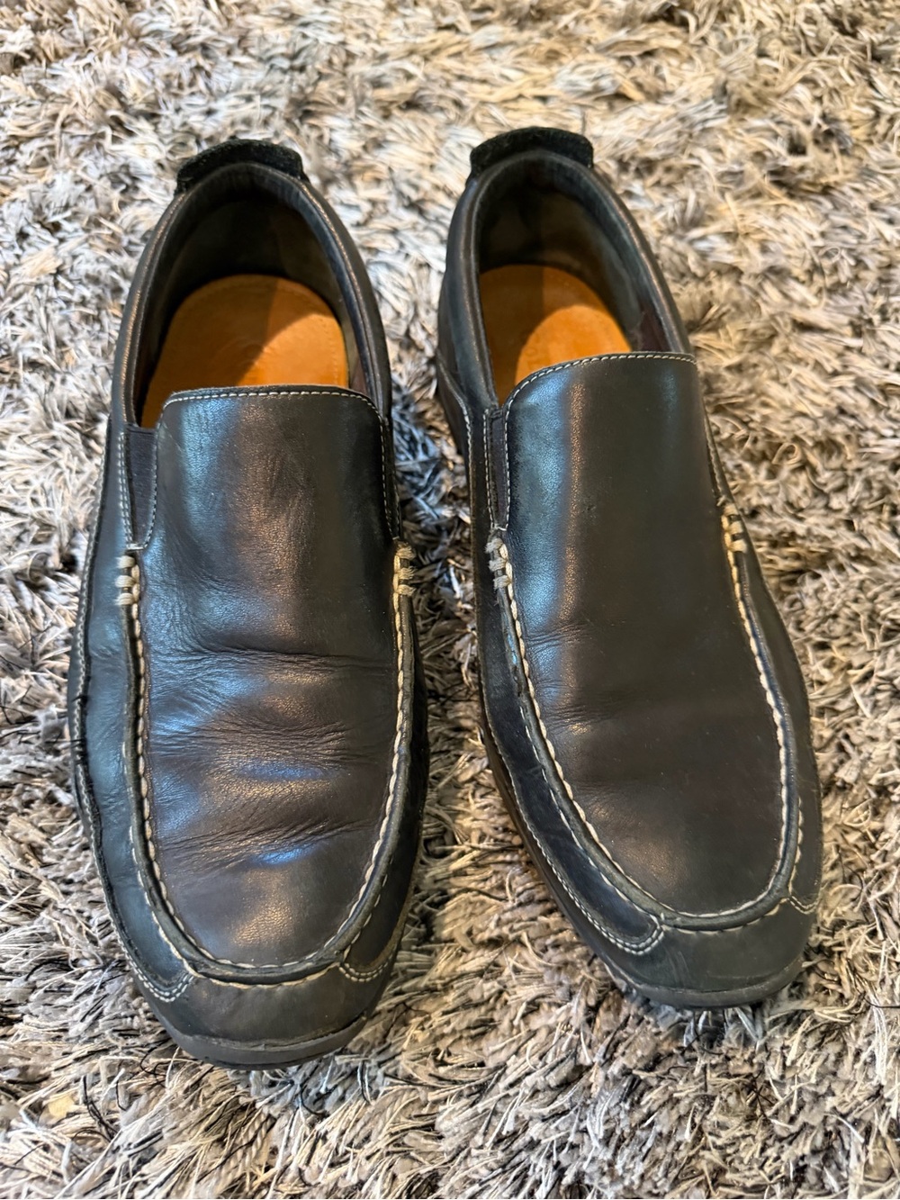 Cole Haan Black Leather Slip-On Loafers with Contrast Stitching
